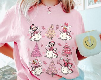 Camiseta retro rosa con árbol de Navidad de Disney, camiseta navideña de Mickey y sus amigos, camiseta navideña de Disney, camiseta familiar de Disney, camiseta de Feliz Navidad