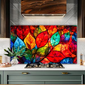Dosseret de poêle en verre trempé, carreau de dosseret de cuisine en vitrail, planche à découper, décoration de cuisine, coque arrière de poêle, couvercle de dessus de cuisinière