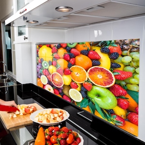 Dosseret de cuisine, couverture arrière de cuisinière, dosseret de poêle en verre trempé, décoration de cuisine, couvercle de cuisinière, cadeau de pendaison de crémaillère, dosseret de fruits
