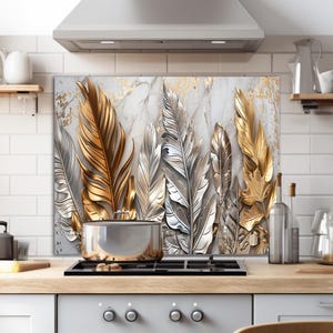 Panneau de crédence en verre trempé argenté Arbre de vie,Couvercle supérieur de poêle,Carrelage de dosseret de cuisine,Décor de cuisine,Couvercle arrière de poêle,crédence
