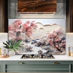 Décor décoratif en verre, dosseret de cuisine, revêtement décoratif de poêle, dosseret en verre trempé derrière la cuisinière, dosseret en verre