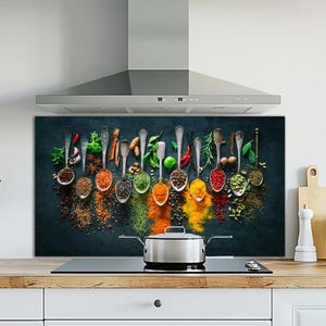 Dosseret de cuisine épicée, couverture arrière de cuisinière, dosseret de poêle en verre trempé, décoration de cuisine, couverture de dessus de cuisinière, cadeau de pendaison de crémaillère, crédence