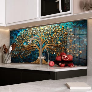 Tree of Life Glass Backsplash, Tempered Glass Splashback, Kitchen Backsplash Behind Stove, Glass Backsplash for Kitchen, Stove Splashback