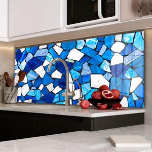 Panneau de dosseret de poêle en verre, Couvercle arrière de poêle, Décoration de cuisine, Couvercle supérieur de cuisinière, Carrelage pour dosseret de cuisine, Dosseret en verre trempé en marbre