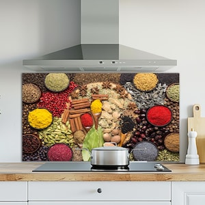 Épices de cuisine, dosseret en verre, couverture arrière de poêle, dosseret de poêle en verre trempé, décoration de cuisine, couvercle de cuisinière, cadeau de pendaison de crémaillère
