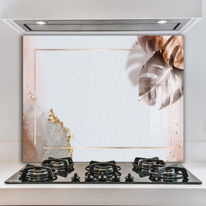 Dosseret de cuisine en carreaux de feuille d'or rose, couverture arrière de poêle, dosseret de poêle en verre trempé, décoration de cuisine, couvercle de dessus de cuisinière, cadeau de pendaison de crémaillère