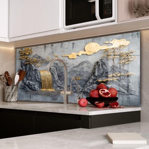 Dosseret de cuisine-décor doré-couverture arrière de poêle-cuisinière en verre trempé dosseret-décor de cuisine-couvercle de poêle-cadeau de pendaison de crémaillère
