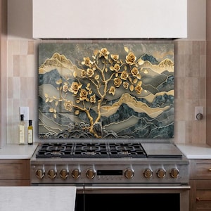 Tree of Life Kitchen Decor / Kitchen Backsplash / Chopping Board / Floral Glass Backsplash / Kitchen Wall Decor / Life Tree Backsplash