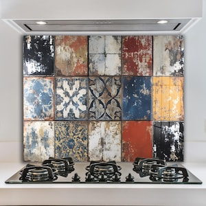Carrelage coloré, dosseret de cuisine, coque arrière de poêle, dosseret de poêle en verre trempé, décoration de cuisine, couvercle de cuisinière, cadeau de pendaison de crémaillère