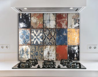 Colorful Tile Tempered Glass Kitchen Backsplash - Stove Top Cover