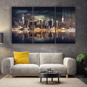 Manhattan Skyline Glass Wall Decor, Feng Shui Abundance Richness Wealth Theme, Vibrant Color Artwork, Tempered Glass Wall Art, Office Decor