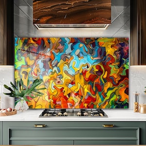 Colorful Tempered Glass Kitchen Splashback: Heat & Moisture Resistant