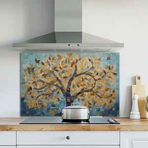 Tree Of Life Tempered Glass Stove Backsplash Panel, Stove Top Cover, Kitchen Backsplash Tile, Kitchen Decor, Stove Back Cover, Splashback