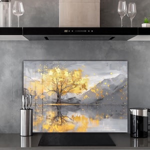 Arbre de vie Dosseret en verre, Dosseret de cuisine, Cache arrière de poêle, Dosseret en verre trempé derrière la cuisinière, Dosseret en verre pour la cuisine