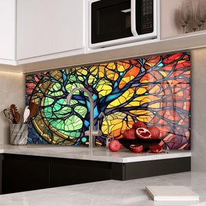 Arbre de vie Dosseret de cuisine, Cache arrière de cuisinière, Dosseret de poêle en verre trempé, Carrelage en verre pour la cuisine, Couvercle de dessus de cuisinière, Cadeau de pendaison de crémaillère