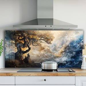 Arbre de vie, dosseret pour cuisinière en verre trempé, façade arrière de cuisinière, crédence en verre, couvercle supérieur de cuisinière, planche à découper les nouilles, décoration de cuisine