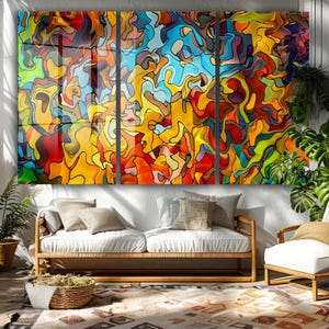 Colorful Abstract Tempered Glass Wall Art, Extra Large Wall Decor, Living Room Decor, Glass Painting, Decor for Bedroom, Housewarming Gift