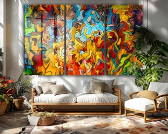 Arte murale astratta in vetro temperato: arredamento colorato per il soggiorno