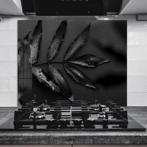 Dosseret en verre noir, Dosseret de cuisine, Cache arrière de poêle noir, Dosseret en verre trempé derrière la cuisinière, Dosseret en verre pour la cuisine
