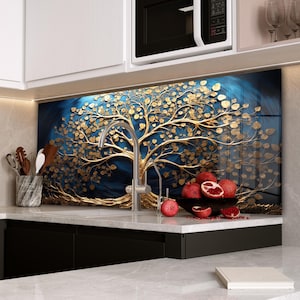 Couvercle de cuisinière / dosseret arbre de vie / dosseret de cuisine en verre trempé / dosseret personnalisé pour cuisine / couvercle de cuisinière à gaz / décoration murale