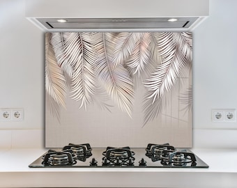 Silver Leaf Tempered Glass Kitchen Backsplash - Stove Top Cover