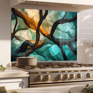 Tempered Glass Stove Backsplash / Kitchen Backsplash / Chopping Board / Floral Glass Backsplash / Kitchen Wall Decor / Life Tree Backsplash