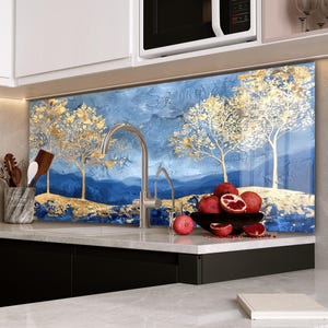 Dosseret de cuisine / Dosseret de poêle en verre trempé / Planche à découper / Dosseret en verre floral / Décoration murale de cuisine / Dosseret arbre de vie