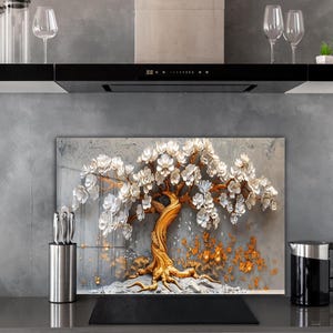 Crédence florale en verre pour cuisine, carreaux de dosseret de cuisine en verre trempé Gelden, carreaux de dosseret de cuisine, panneau de cuisinière imperméable à l'eau, décoration murale de cuisine