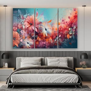 Tempered Glass Wall Art,Abstract Flower Extra Large Wall Decor,Living Room Home Decor,Glass Painting,Decor for Bedroom,Housewarming Gift
