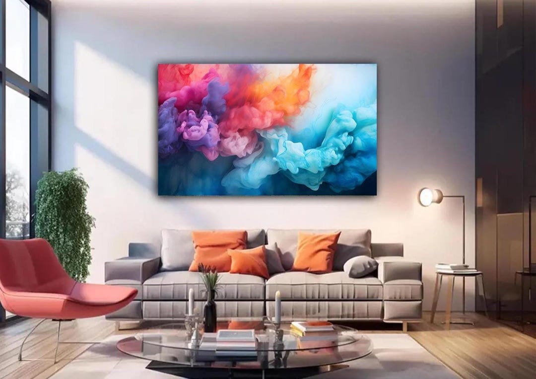 Colorful Abstract Tempered Glass Wall Art: Modern Living Room Decor - Etsy