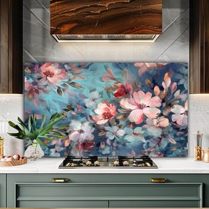 Tempered Glass Stove Backsplash / Kitchen Backsplash / Chopping Board / Floral Glass Backsplash / Kitchen Wall Decor / Life Tree Backsplash