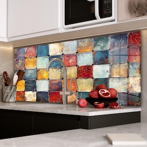 Carrelage coloré, dosseret de cuisine, coque arrière de poêle, dosseret de poêle en verre trempé, décoration de cuisine, couvercle de cuisinière, cadeau de pendaison de crémaillère