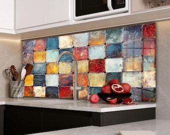 Colorful Tile Tempered Glass Kitchen Backsplash: Heat Resistant Stove Cover