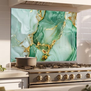 Salpicadero de cocina de vidrio templado de mármol verde