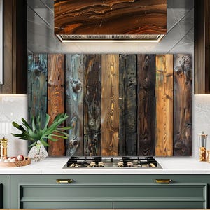 Dosseret de cuisine - Dosseret en bois - Couvercle arrière du poêle - Verre trempé pour poêle - Dosseret - Décoration de cuisine - Couvercle du dessus du poêle - Cadeau de pendaison de crémaillère