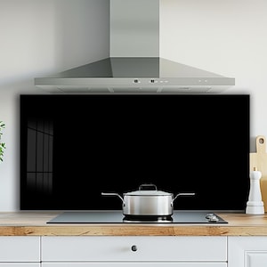 Dosseret en verre noir, Dosseret de cuisine, Cache arrière de poêle noir, Dosseret en verre trempé derrière la cuisinière, Dosseret en verre pour la cuisine