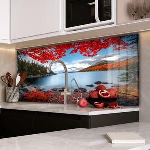 Dosseret de cuisine/dosseret paysage/couvercle arrière de poêle/dosseret de poêle en verre trempé/décor de cuisine/couvercle supérieur de poêle/cadeau de pendaison de crémaillère