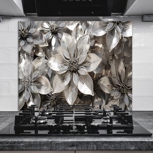Panneau de crédence en verre trempé argenté Arbre de vie,Couvercle supérieur de poêle,Carrelage de dosseret de cuisine,Décoration de cuisine,Couvercles de poêle,Carrelage de dosseret