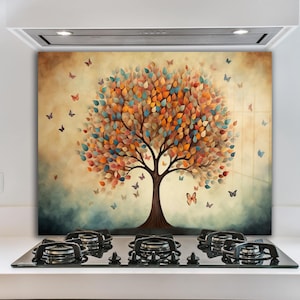 Arbre de vie, dosseret pour cuisinière en verre trempé, façade arrière de cuisinière, crédence en verre, couvercle supérieur de cuisinière, planche à découper les nouilles, décoration de cuisine