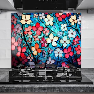 Tree of Life Tempered Glass Stove Backsplash: Heat & Moisture Resistant