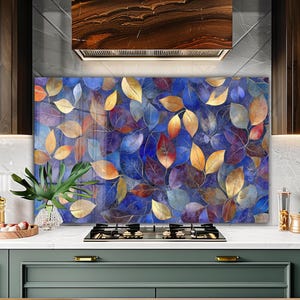 Kitchen Glass Life Tree Splashback, Tempered Glass Flower Backsplash Tile Kitchen Backsplash Tiles, Cooker Panel Waterproof, Housewarming
