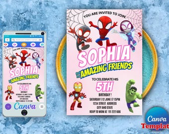 Editable Watercolor And His Amazing Friends Birthday Party Invitation | Superhero Template Printable | Kids Invite | Instant Download