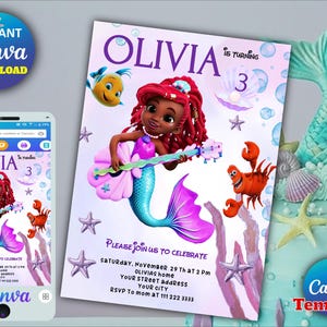 Editable The Little Mermaid Birthday Party Invitation, Ariel Birthday Party Invite, New Little Mermaid Birthday Invites, Editable on Canva