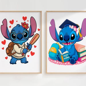Stitch Wall Art for Girls Room, Custom Name Stitch Decor, Set of 2 Prints Kids Room Wall Art, Stitch Nursery Decor