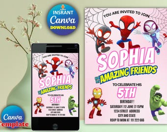 Editable Watercolor And His Amazing Friends Birthday Party Invitation | Superhero Template Printable | Kids Invite | Instant Download