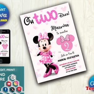 Editable Oh TWOdles Birthday Invitation Digital 2nd Birthday Cute Mouse Second Birthday Invite Oh Twodles Invitation Boho Minnie Invite