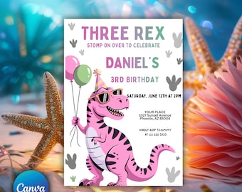 Dinosaur Birthday Party Invitation for Boys, Editable Canva Template, Digital Invite, Instant Download, Fun Dino Party Printable