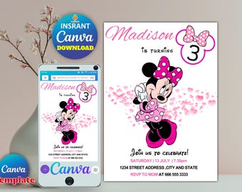 Editable Birthday Invitation, Watercolor Girls Birthday Invite, Printable Invitation, Canva Template