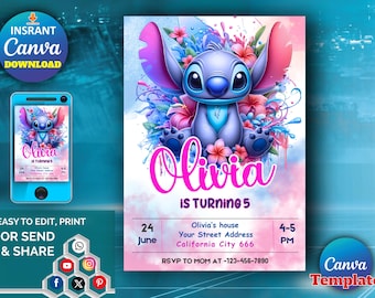 Birthday Invitation Editable Template, Canva Editable Birthday Invitation, Birthday Party Invitation, Invite Canva Template