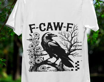 Cuervo PNG, Sublimación divertida de Halloween F-CAW-F, Diseño gótico de pájaro oscuro, PNG floral grunge espeluznante a cuadros, Descarga digital